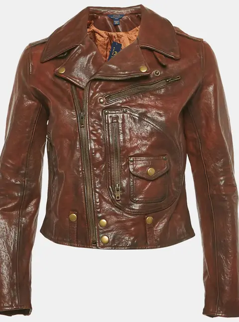 Polo Ralph Lauren Kids Brown Leather Zip-Up Jacket L/12-18 Yrs