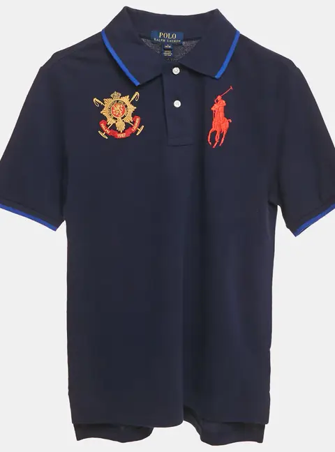 Polo Ralph Lauren Kids Navy Blue Embroidered Crest Cotton Polo T-shirt L (14-16) Yrs