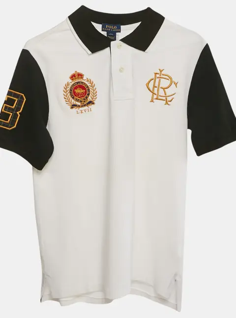 Polo Ralph Lauren White/Black Cotton Polo T-Shirt L 14/16 Yrs