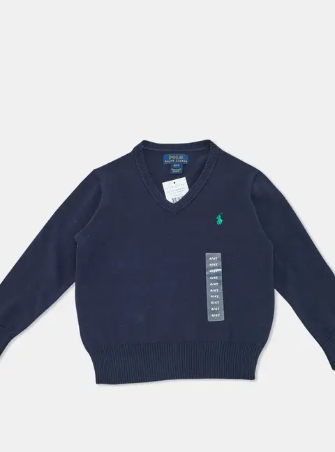Polo Ralph Lauren Navy Blue Cotton Knit V-Neck Sweater 4 Yrs