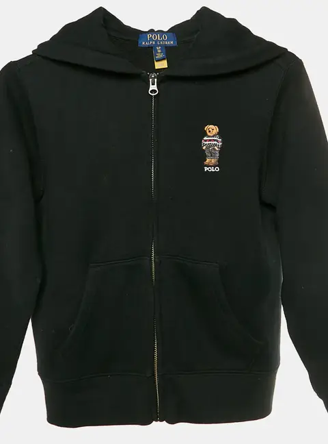 Polo Ralph Lauren Kids Black Cotton Knit Fleece Hoodie 8 Yrs