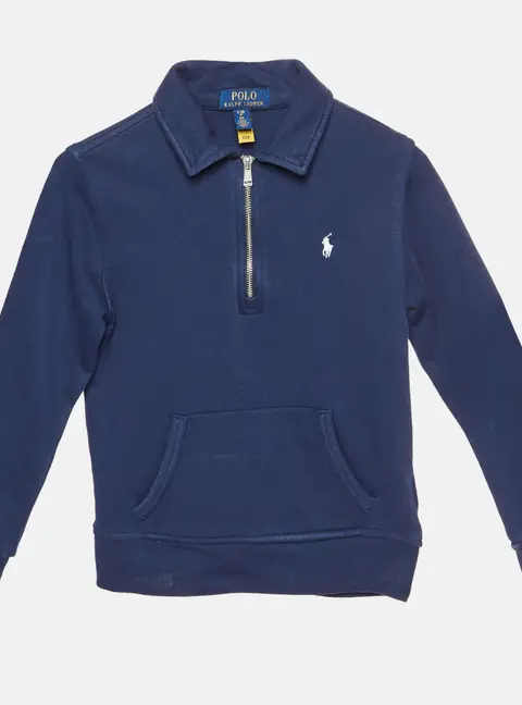 Polo Ralph Lauren Kids Navy Blue Cotton Knit Zip Up Sweatshirt 8 Yrs
