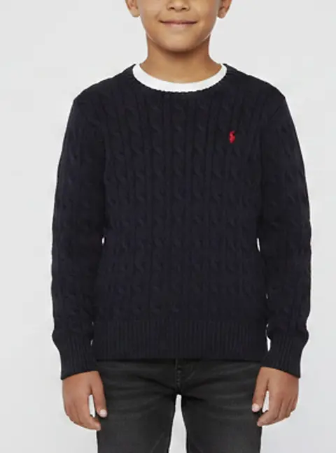 Polo Ralph Lauren Kids Navy Blue Logo Embroidered Cable Knit Sweater 6 Yrs