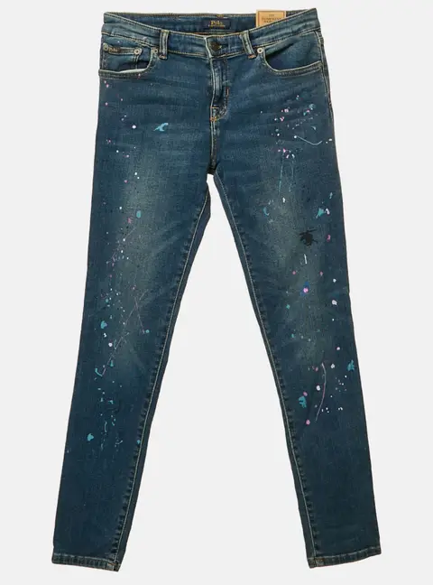 Polo Ralph Lauren Kids Blue Painted Denim The Tompkins Skinny Jeans 16 Yrs Waist 26"