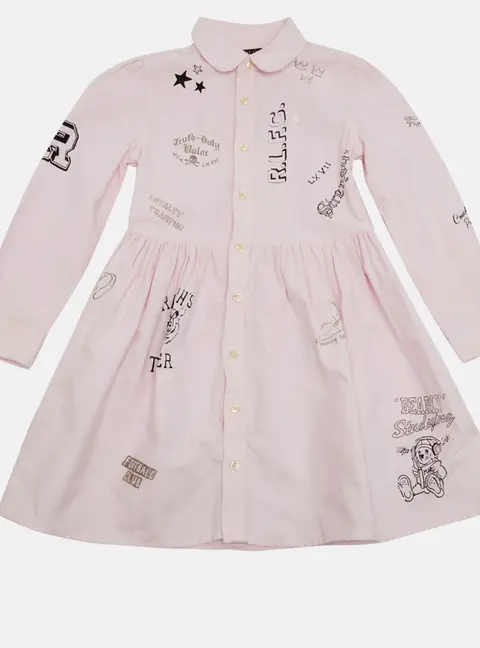 Polo Ralph Lauren Kids Pink Printed Cotton Dress 5Yrs