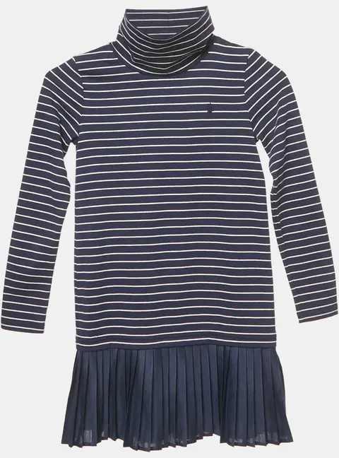 Polo Ralph Lauren Kids Navy Blue Stripe Cotton Knit Pleated Dress 6 Yrs