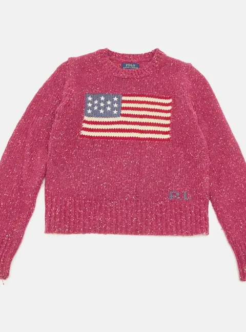 Polo Ralph Lauren Kids Pink US Flag Intarsia Wool Blend Sweater 8-10 YRS