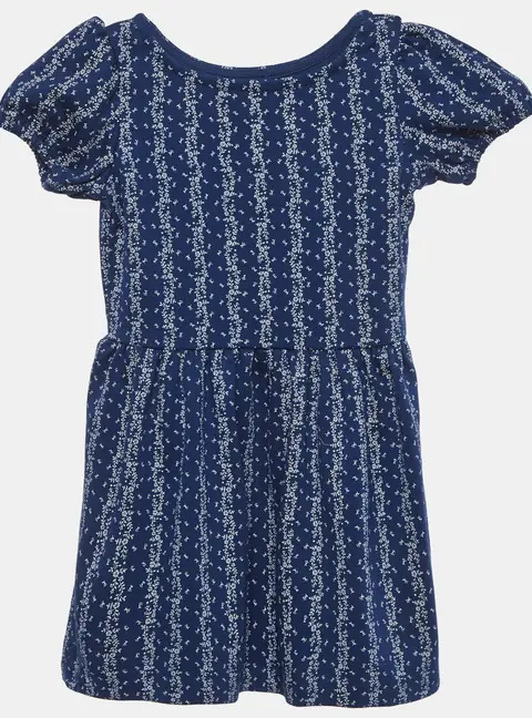 Polo Ralph Lauren Navy Blue Striped Ditsy Floral Print Jersey Puffed Sleeve Dress 2Yrs