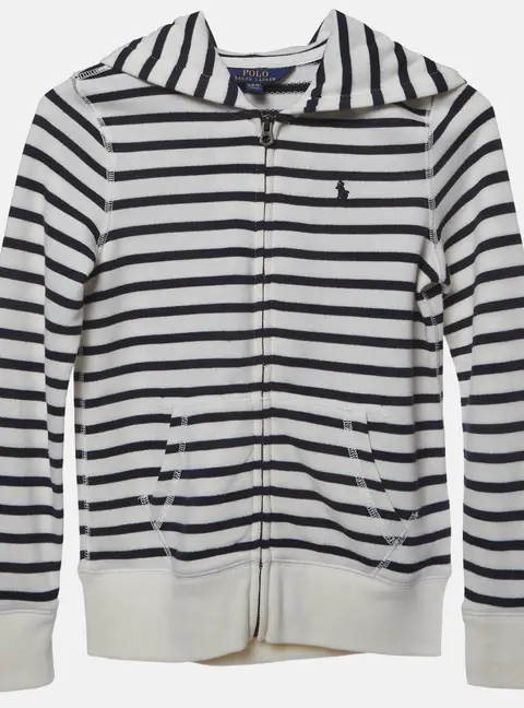 Polo Ralph Lauren Kids White/Blue Striped French Terry Hoodie 8-10 Yrs