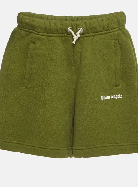 Palm Angels Kids Military Green Logo Print Cotton Sweat Shorts 6Yrs