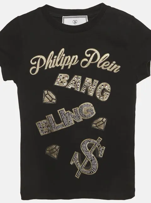 Philipp Plein Junior Black Printed Cotton Stud Detail T-Shirt 6 Yrs