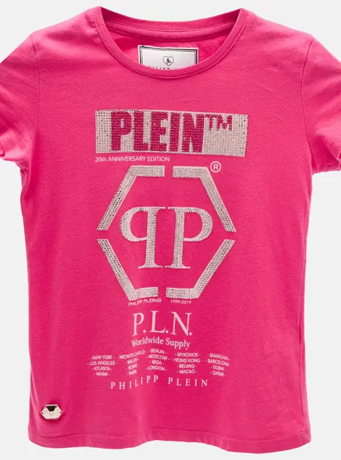 Philipp Plein Kids Pink Logo Studded Cotton T-Shirt 8 Yrs