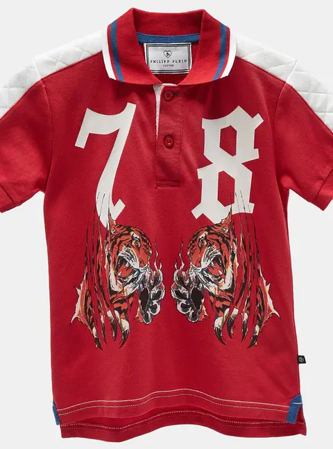 Philipp Plein Junior Red Printed Roar Polo T-Shirt 8 Yrs