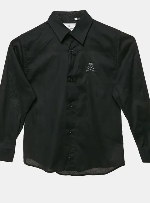 Philipp Plein Junior Black Cotton Button Front Little Boss Shirt 6 Yrs