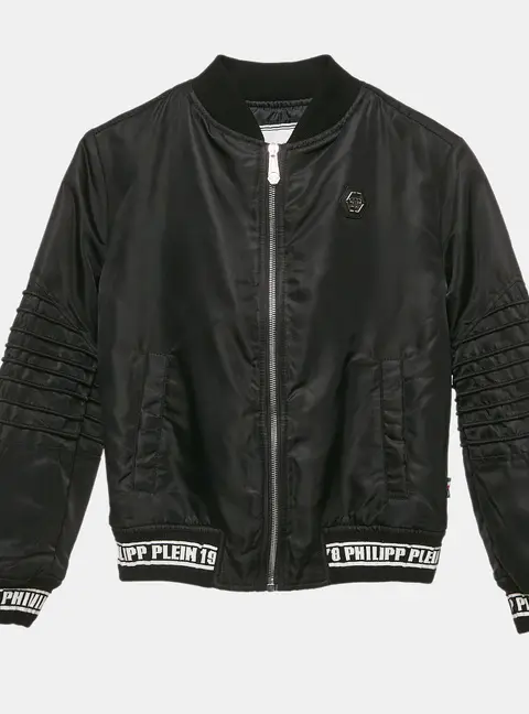 Philipp Plein Junior Black Nylon Zip-Up Jacket 10 Yrs