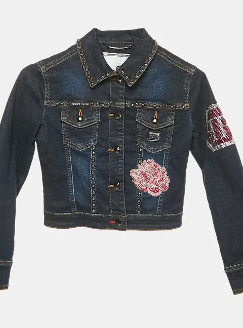 Philipp Plein Junior Navy Blue Embellished Denim Carla Jacket 6 Yrs