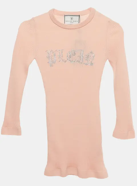 Philipp Plein Junior Pink Crystal Embellished Rib Knit Day Dress 6 Yrs