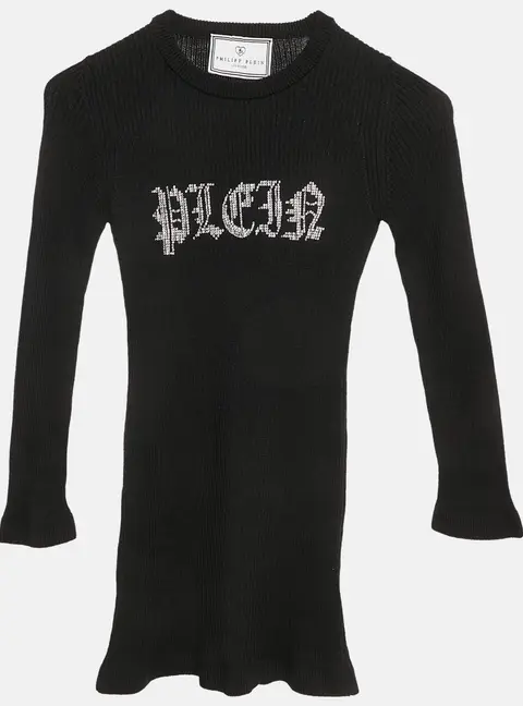 Philipp Plein Junior Black Crystal Embellished Rib Knit Day Dress 8 Yrs