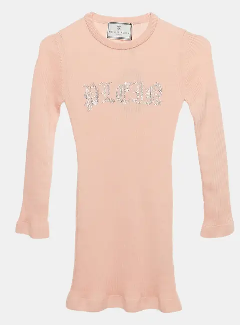 Philipp Plein Junior Pink Crystal Embellished Rib Knit Day Dress 8 Yrs