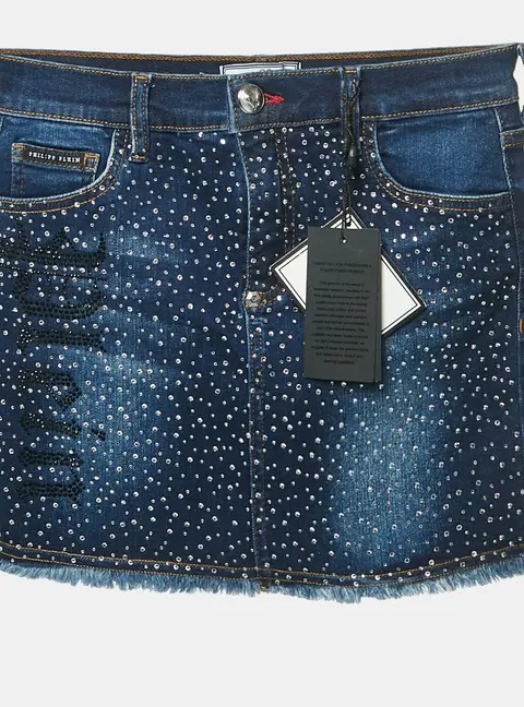 Philipp Plein Blue Crystal Embellished Denim Mini Skirt 12 Yrs