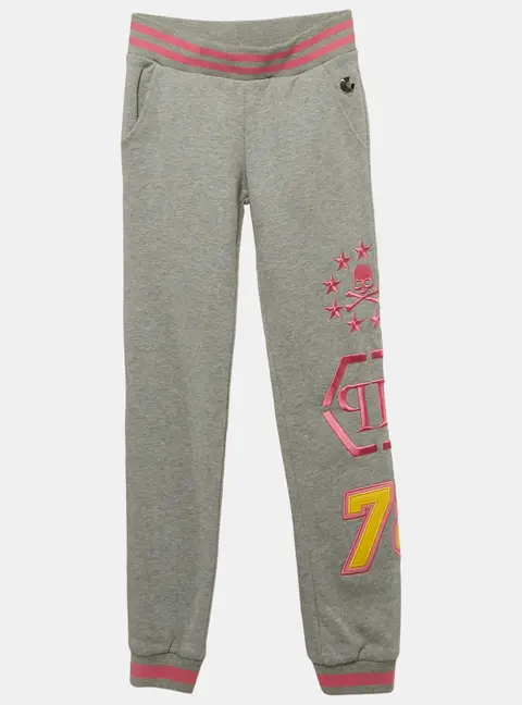 Philipp Plein Junior Grey Embroidered Cotton Knit Joggers 8 Yrs