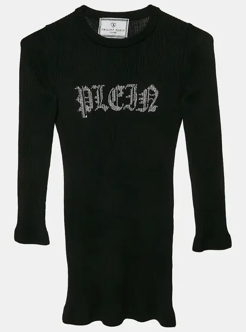 Philipp Plein Junior Black Crystal Embellished Rib Knit Wool Bodycon Dress 8 Yrs