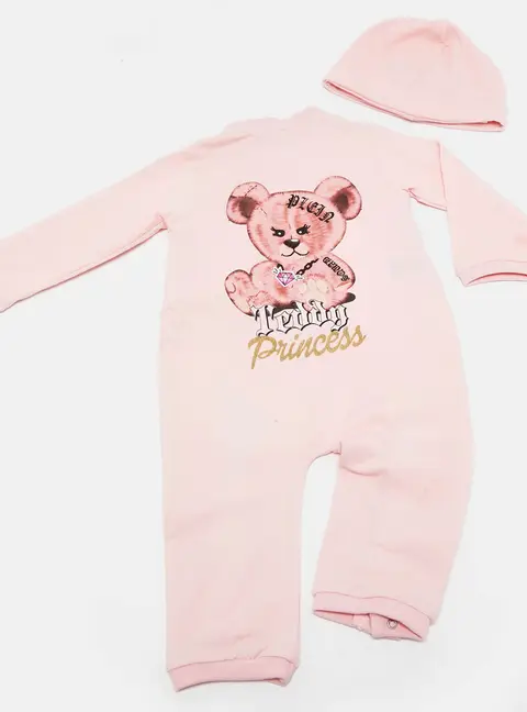 Philipp Plein Baby Pink Printed Jersey Growsuit and Cap 6-9M