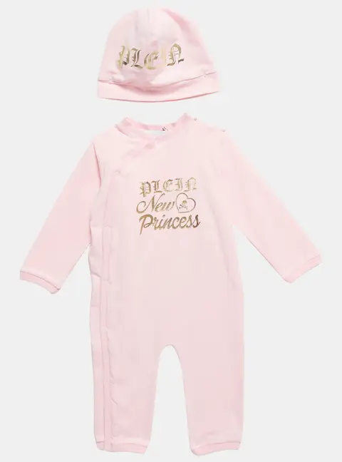 Philipp Plein Pink Printed Jersey Growsuit and Cap Set 9-12M