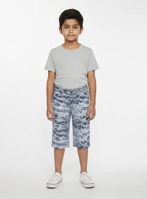 Roberto Cavalli Kids Blue Lizard Print Gabardine Bermuda Shorts L