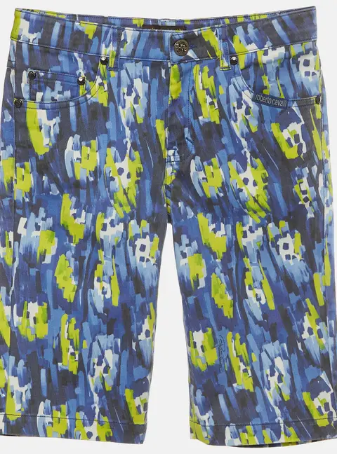 Roberto Cavalli Kids Blue Brushstroke Print Denim Shorts S