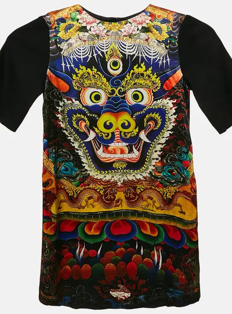 Roberto Cavalli Kids Multicolor Printed Satin and Knit Dress 8 Yrs