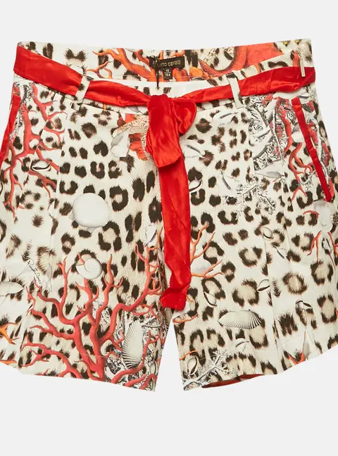 Roberto Cavalli Kids Brown/Red Leopard Print Cotton Shorts 10 Yrs