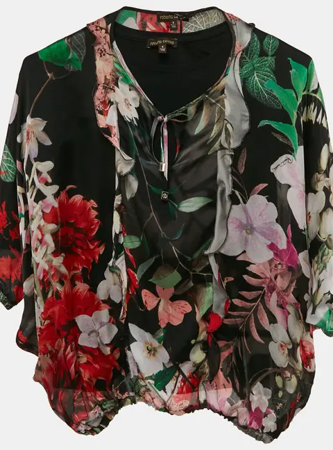 Roberto Cavalli Kids Black Floral Print Silk Top 8 Yrs