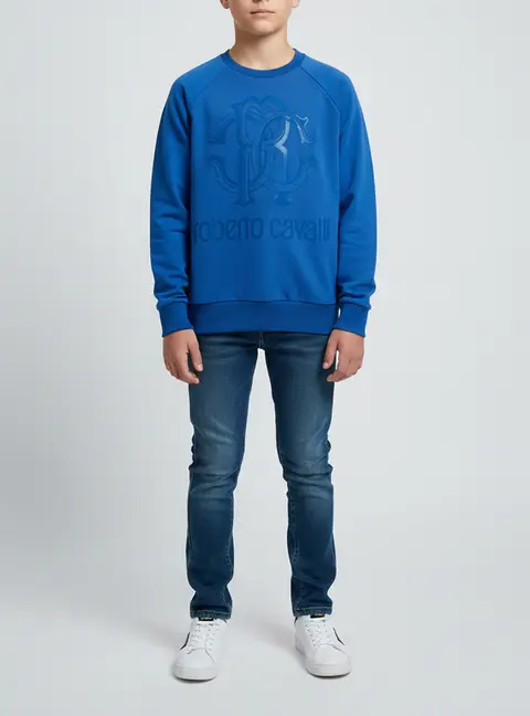 Roberto Cavalli Kids Blue Logo Graphic Jersey Sweatshirt 8 Yrs