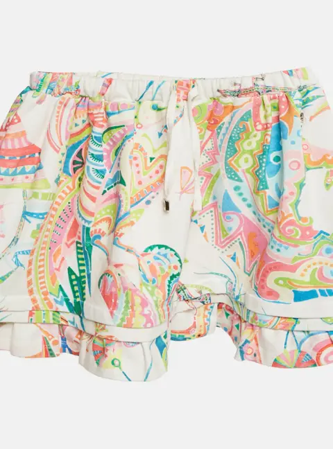 Roberto Cavalli Kids White Printed Cotton Drawstring Skirt 6 Yrs