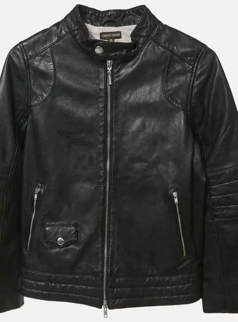 Roberto Cavalli Black Leather Zip Up Jacket 10Yrs