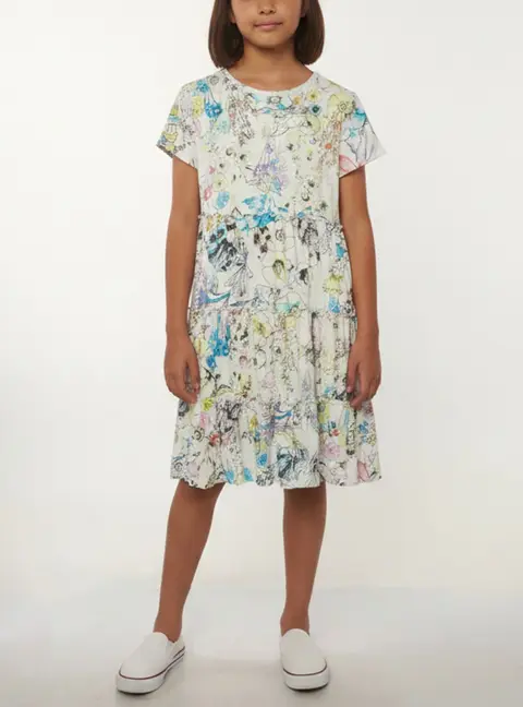 Roberto Cavalli Kids Multicolour Floral Print Jersey Tiered Mini Dress XS (12 Yrs)