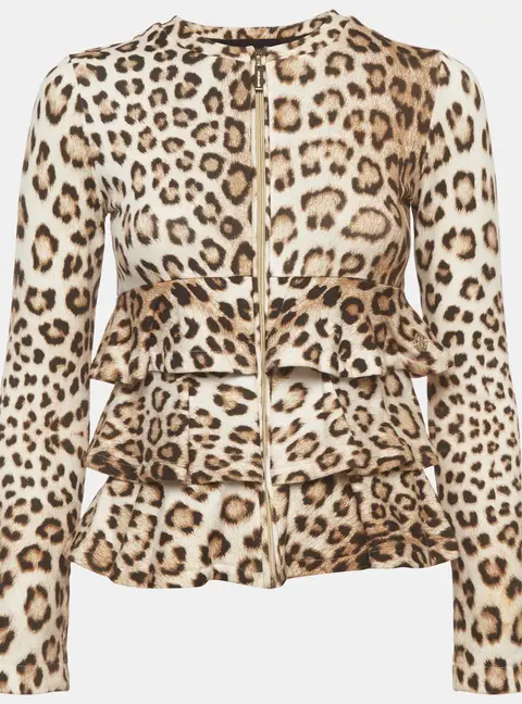 Roberto Cavalli Brown Leopard Print Jersey Zip Up Jacket 10Yrs