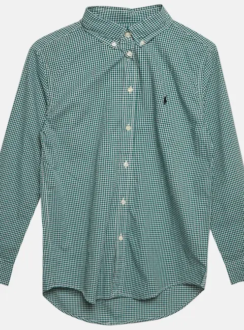 Ralph Lauren Kids Evergreen/White Gingham Cotton Long Sleeve Shirt XL (18-20)