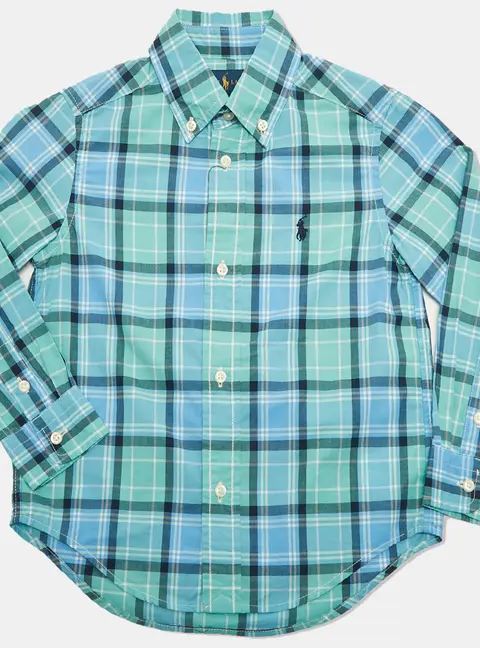 Polo Ralph Lauren Green/Blue Plaid Print Cotton Shirt 3 Yrs