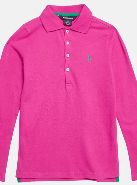 Ralph Lauren Kids Preppy Pink Cotton Pique Long Sleeve Polo T-Shirt 6 Yrs