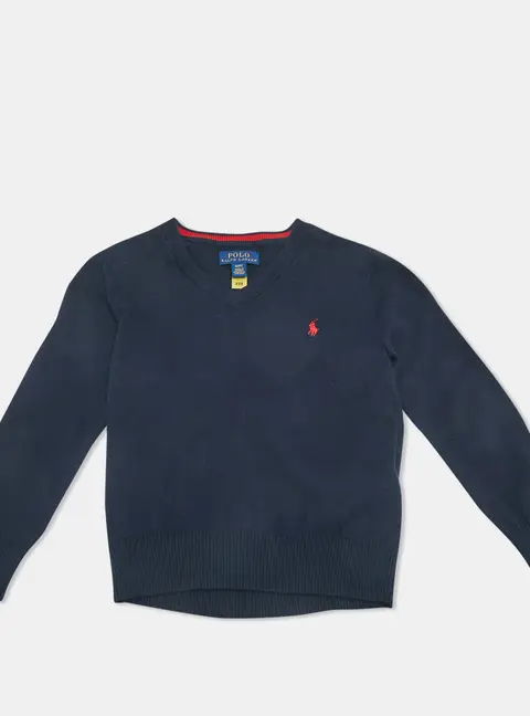 Ralph Lauren Kids Navy Blue Wool V-Neck Sweater 4Yrs