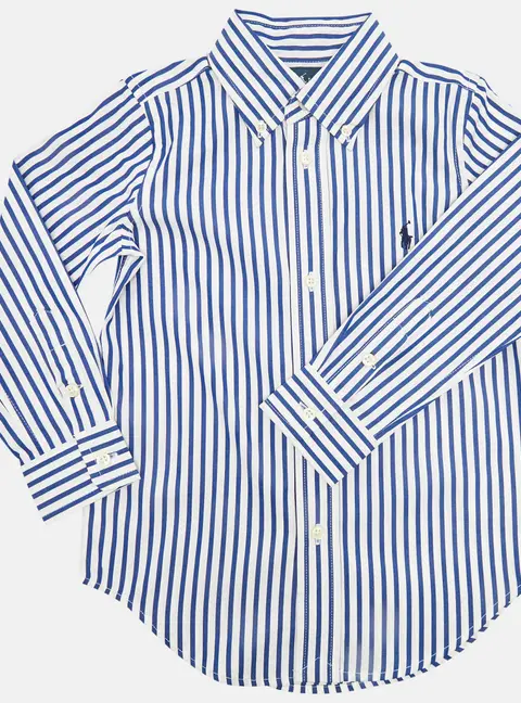 Ralph Lauren White/Blue Striped Cotton Long Sleeve Shirt 3 Yrs