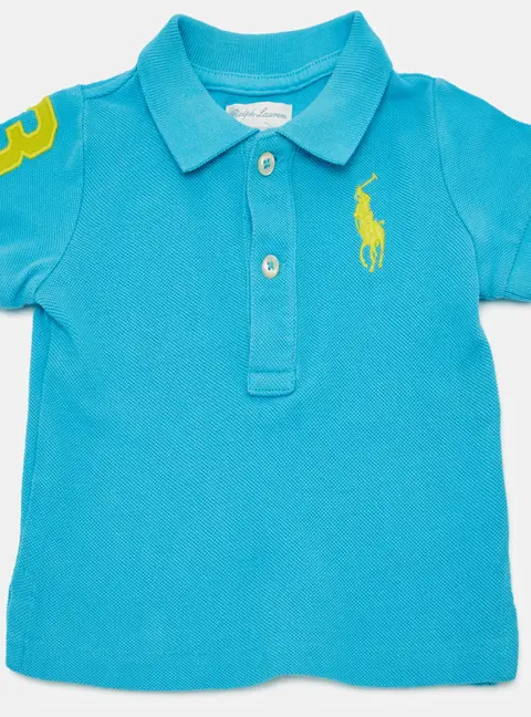 Ralph Lauren Kids Blue Embroidered Cotton Polo T-Shirt 3M