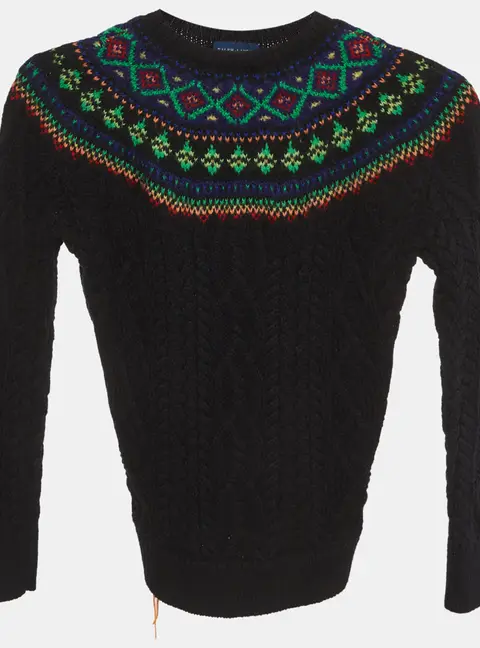 Ralph Lauren Kids Black Cable Knit Nordic Fair Isle Sweater 5 Yrs