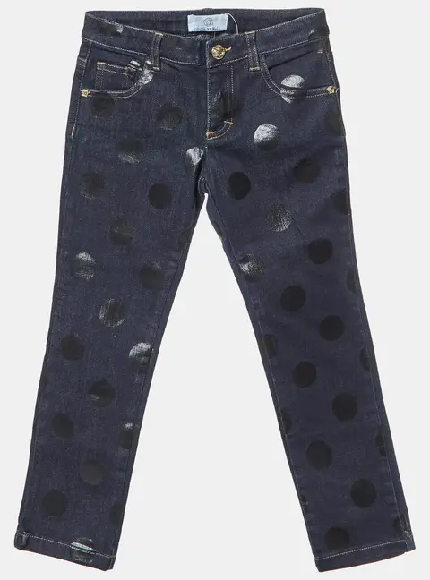 Young Versace Dark Blue Dot Print Denim Jeans 6 Yrs
