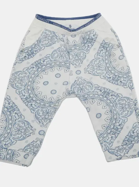 Young Versace Blue Barocco Print Cotton Pants 18M