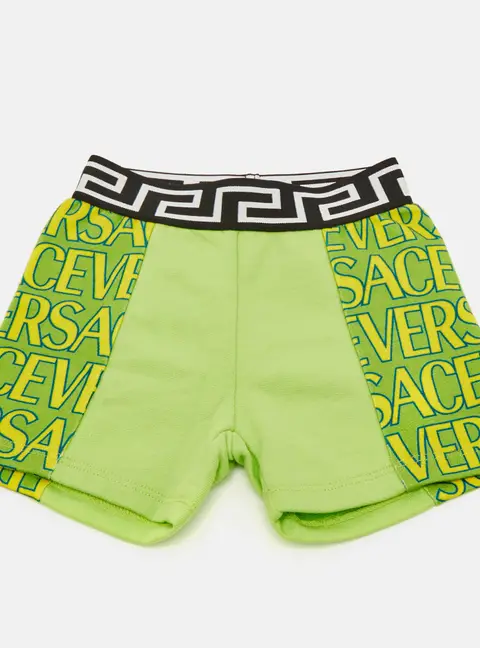 Versace Kids Green Logo Print Fleece Shorts 6/9M