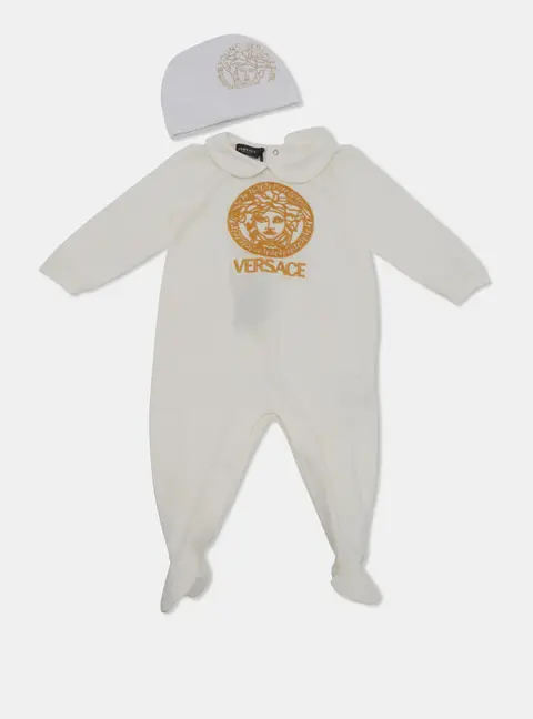 Versace Kids White Logo Embroidered Jersey Sleepsuit 6-9 M