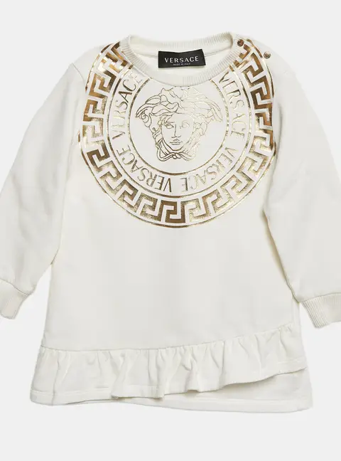 Versace Kids White Medusa Print Cotton Knit Dress 18-24 M